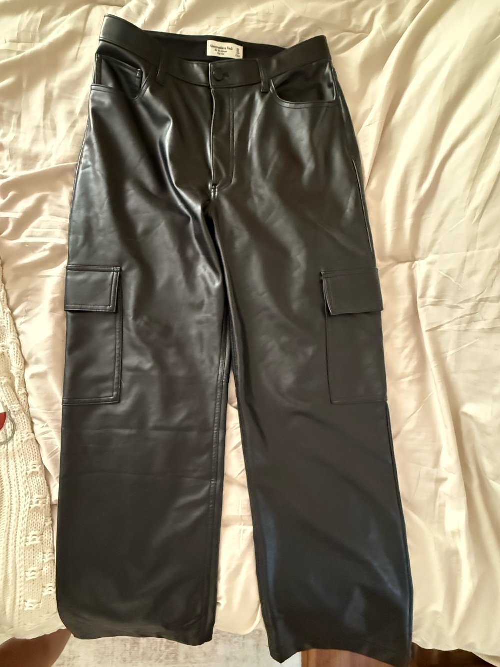 Abercrombie & Fitch Black Faux Leather Cargo Pants